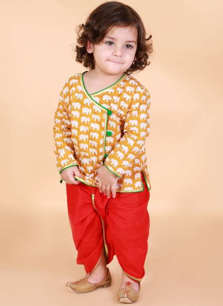 Red And Yellow Colour KID1 Krish Festive Wear Pure Cotton Angrakha Dhoti Collection K22DB177YERD